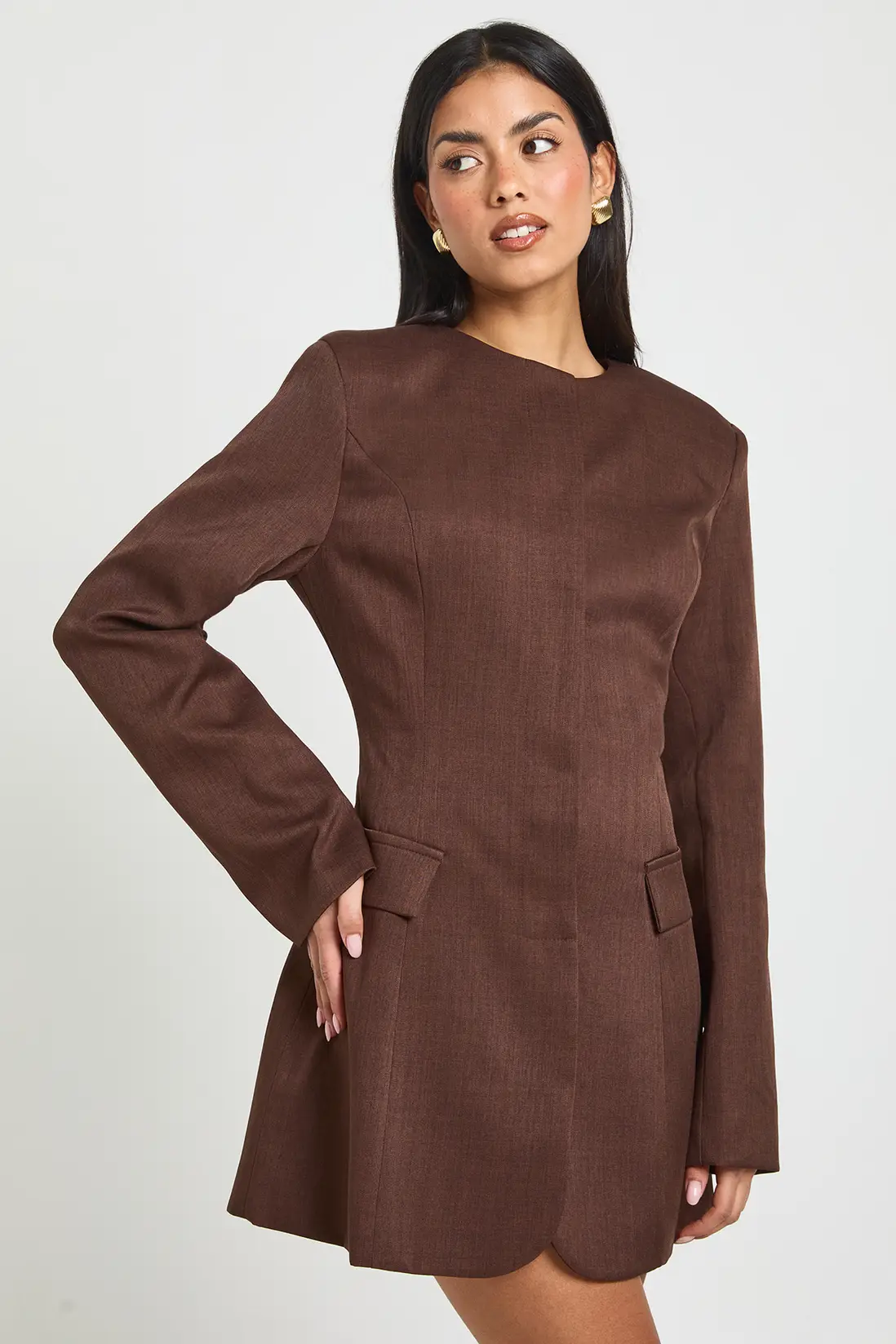 Barrell Sleeve Concealed Button Blazer Dress
