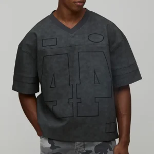 Oversized Washed PU Varsity Hockey T-Shirt