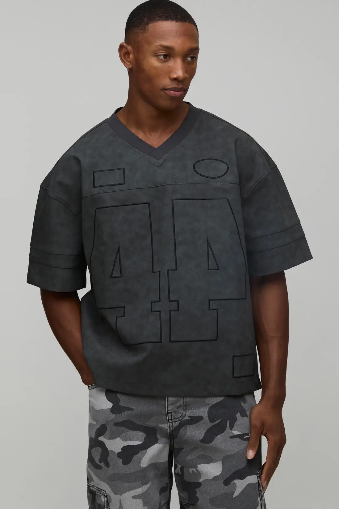Oversized Washed PU Varsity Hockey T-Shirt