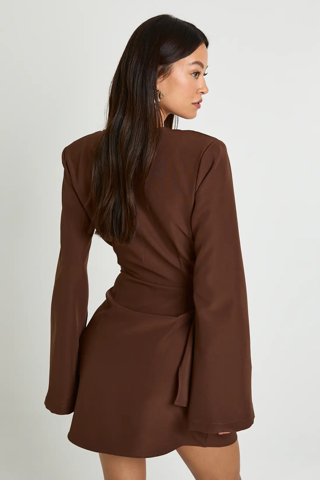 Tall Tie Waist Collarless Draped Blazer Dress - Image 2