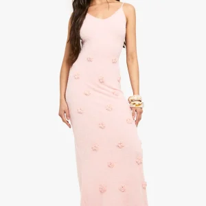 Knitted Flower Detail Crochet Maxi Dress