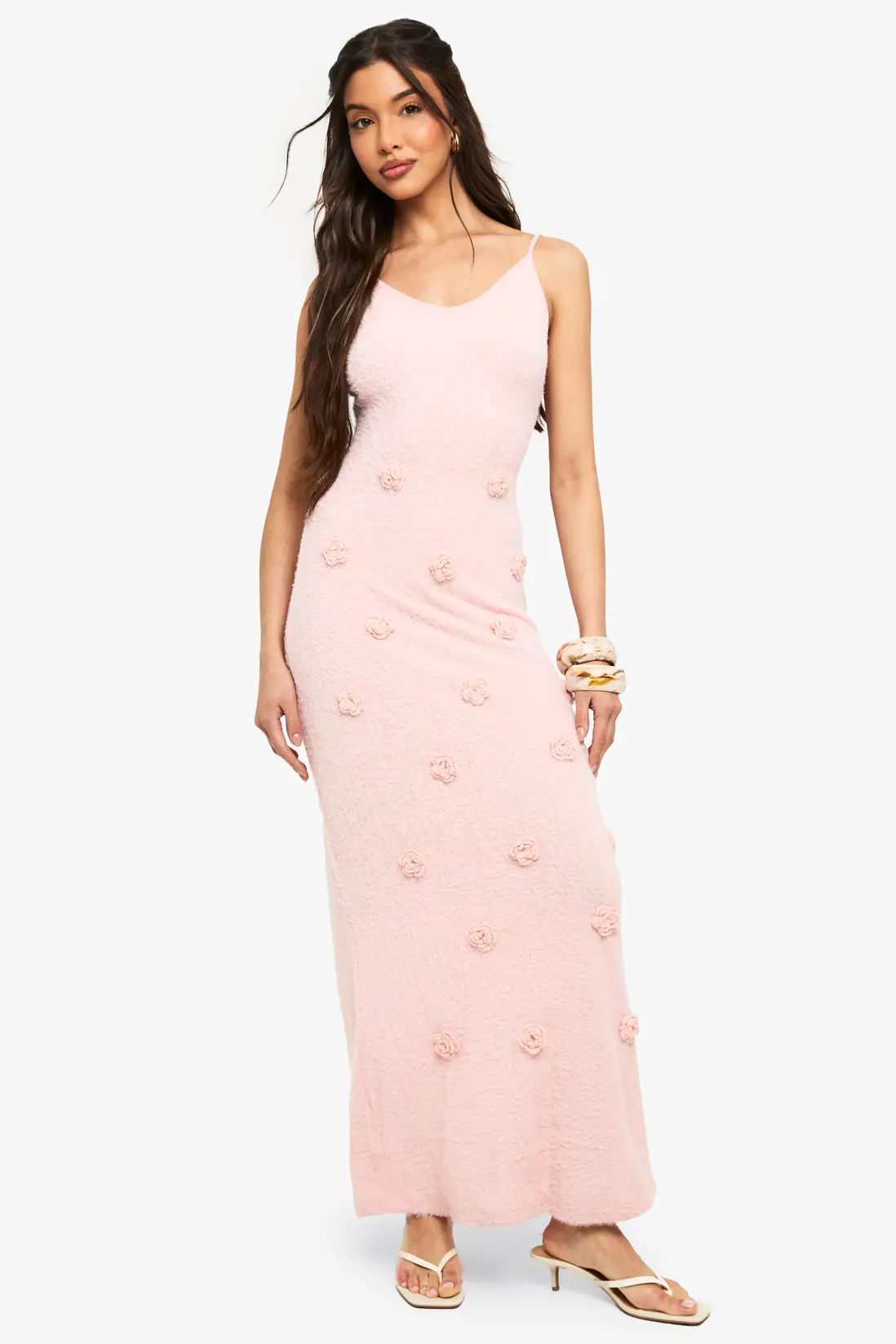 Knitted Flower Detail Crochet Maxi Dress