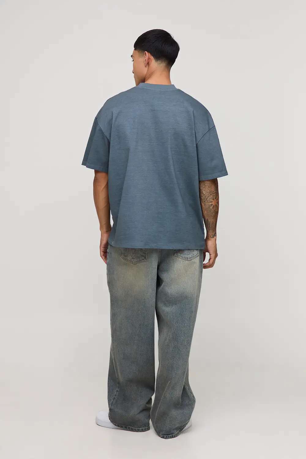 Slate Grey Oversized Extended Neck Ofcl Man Gothic Over Seams Heavyweight Premium Graphic T-Shirt - Image 2