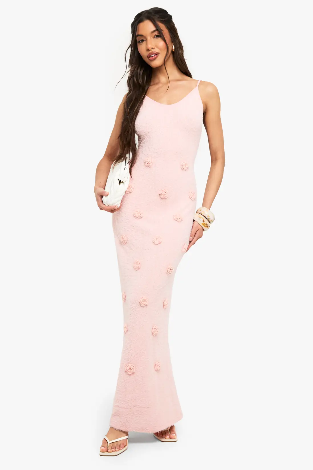 Knitted Flower Detail Crochet Maxi Dress - Image 3