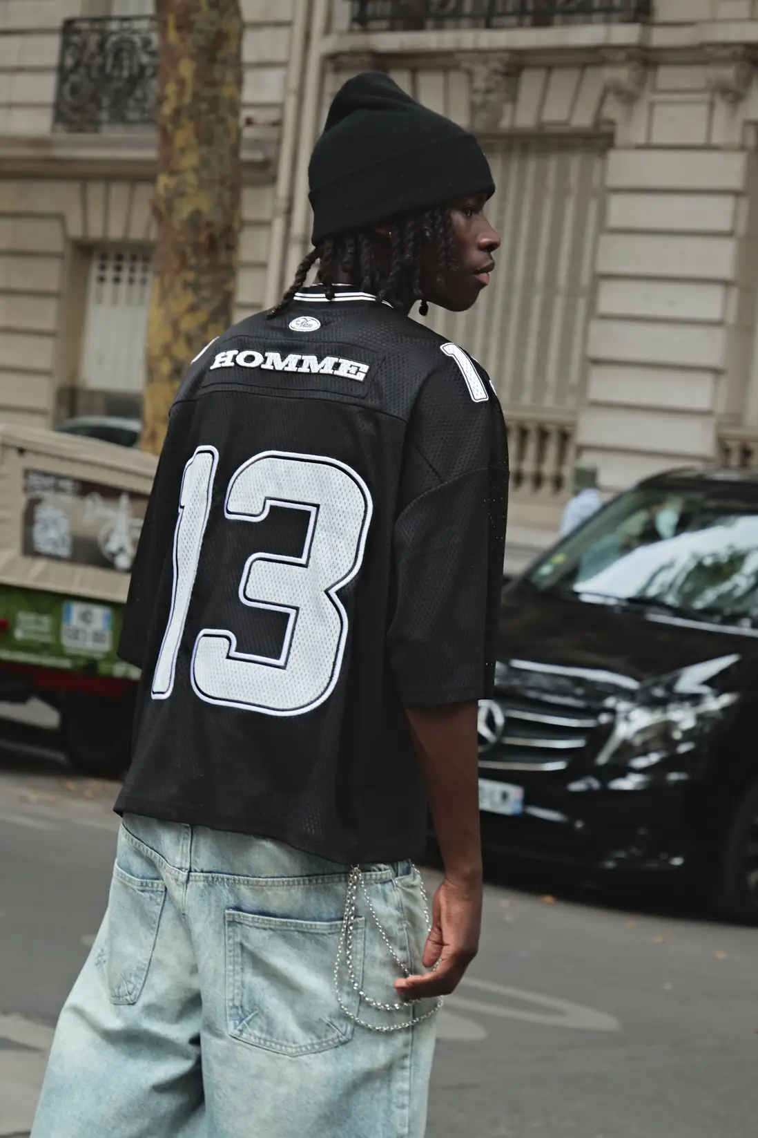 Oversized Boxy Mesh Varsity V Neck Hockey Top