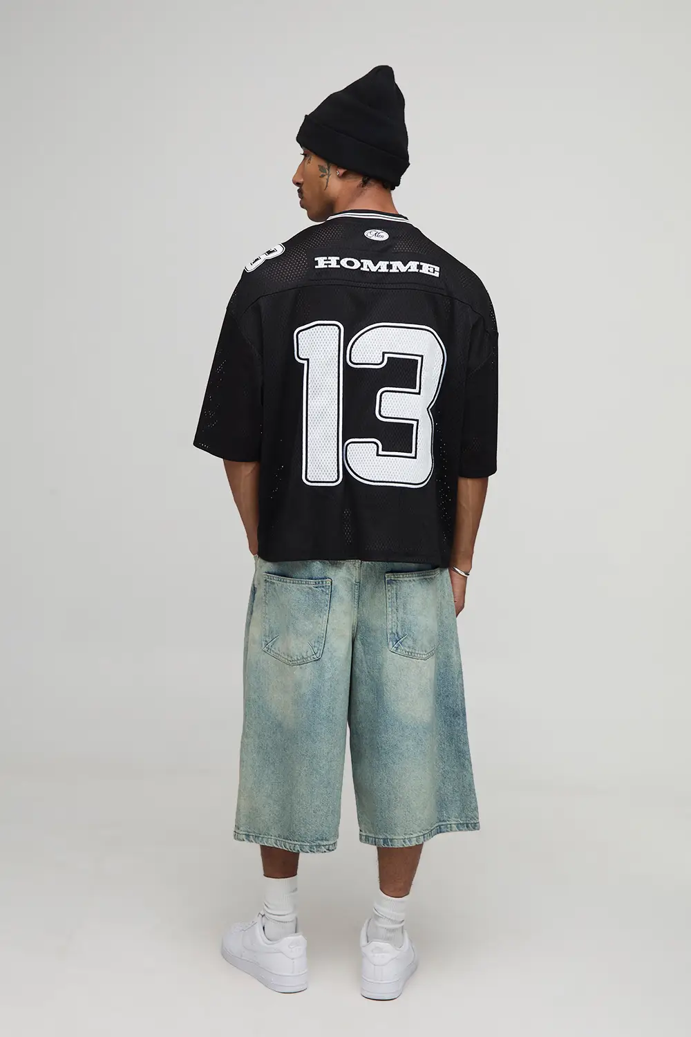 Oversized Boxy Mesh Varsity V Neck Hockey Top - Image 2