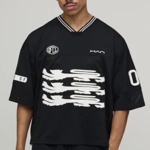Oversized Boxy One Of One Applique V-Neck Baseball Sports Top