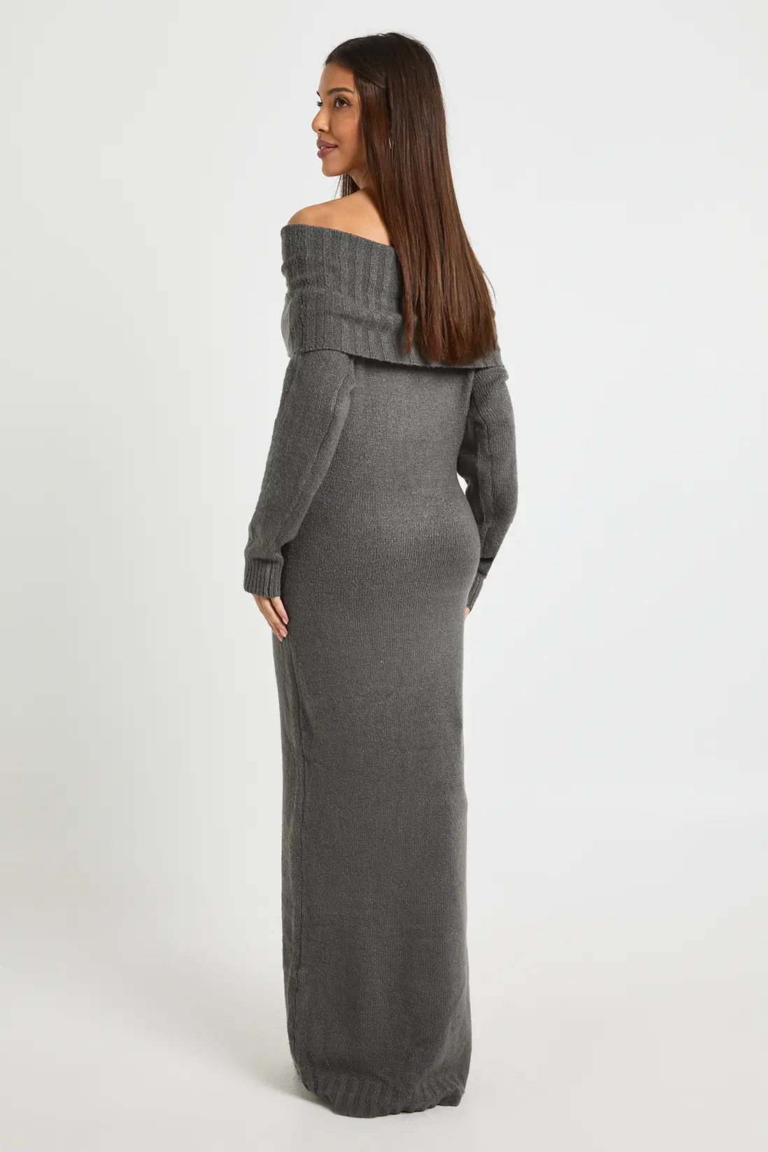 Premium Oversized Bardot Neckline Maxi Jumper Dress - Image 2