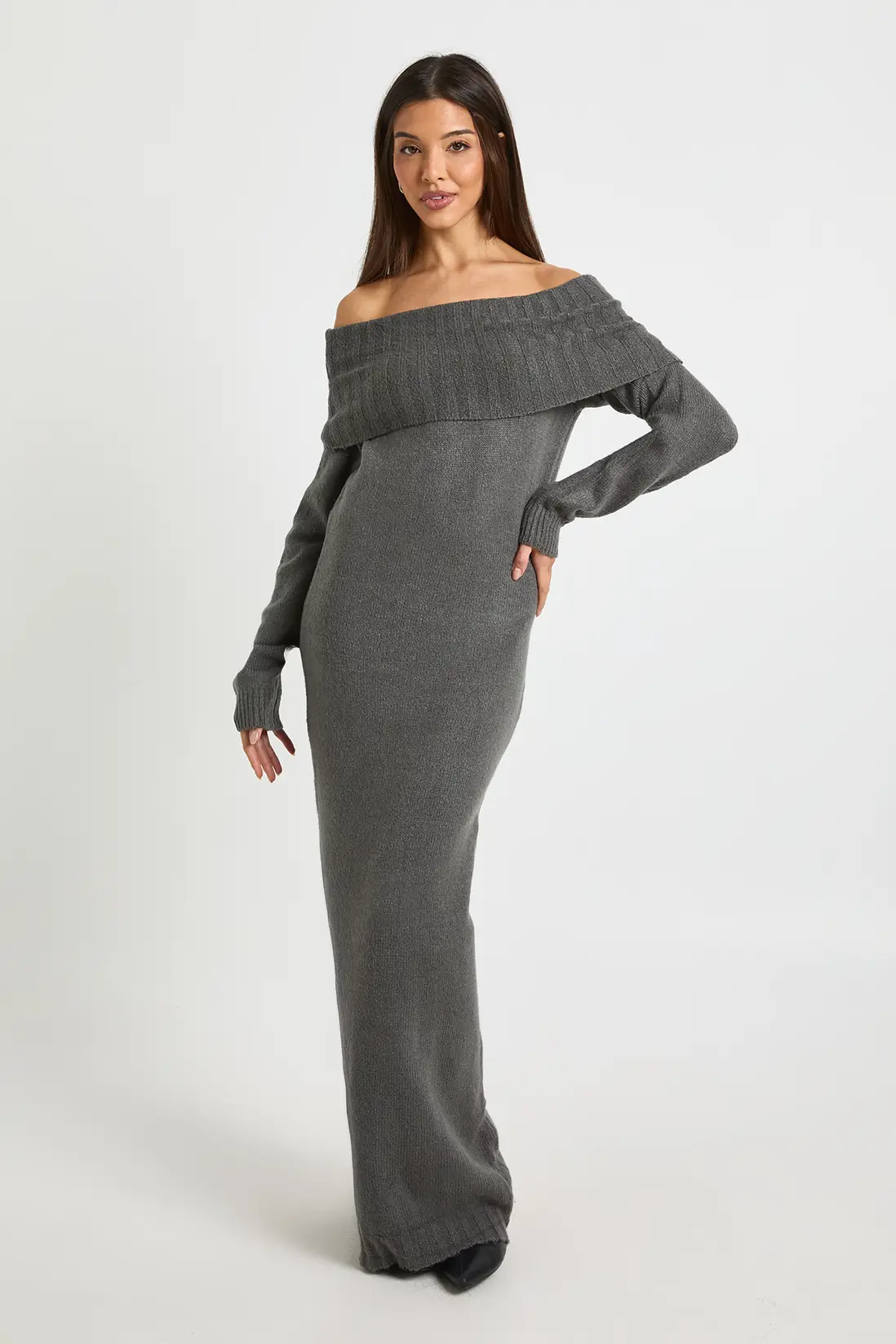Premium Oversized Bardot Neckline Maxi Jumper Dress - Image 3